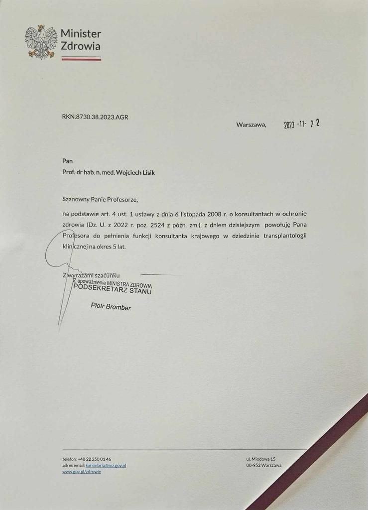 RKN.8730.38.2023.AGR Powołanie Prof. Wojciech Lisik